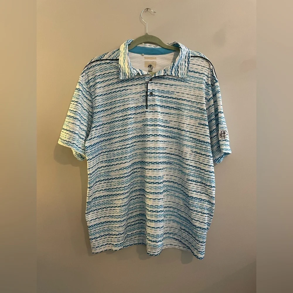 Adidas Blue and White Printed Golf Polo